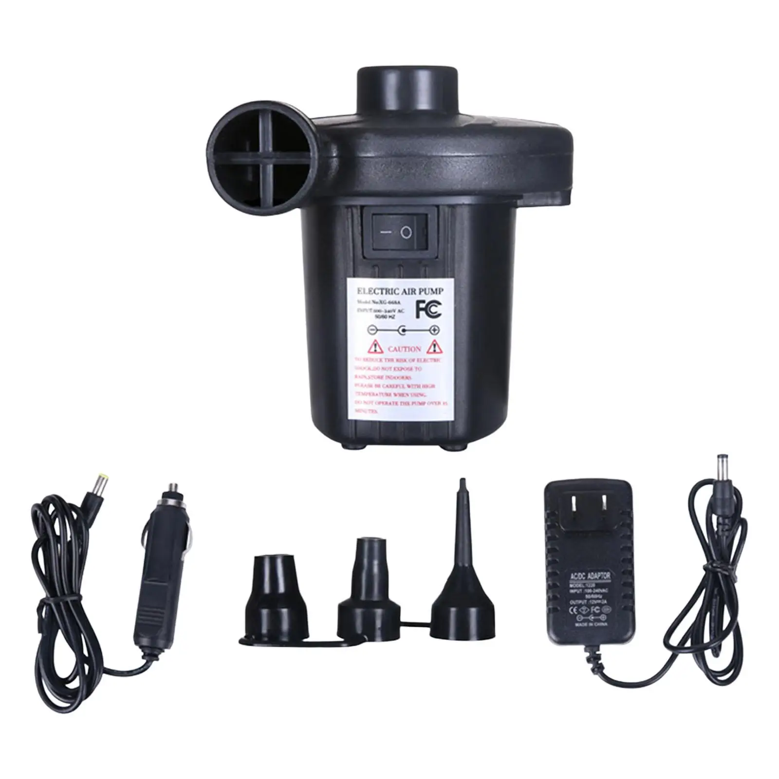 Electric Air Pump Portable with Nozzles Inflator Deflate for Air Beds Outdoor Camping