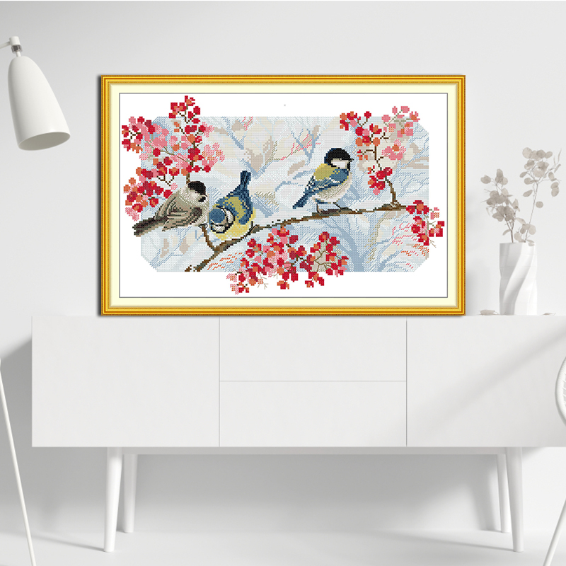 Freude Sonntag drei kleine Vögel Muster Kreuz stich Kits DIY Aida Stoff 16/14/11ct gedruckt gezählt Leinwand Nadel Sticks ets – Detail 4
