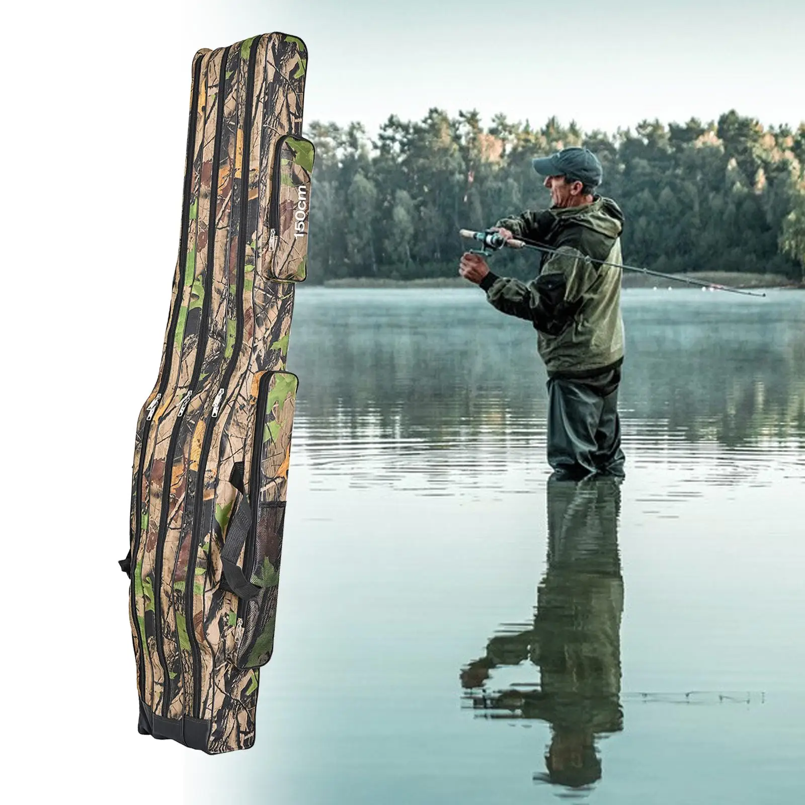 Fishing Rod Case Folding Adjustable Shoulder Straps Multifunctional Protective Cover Oxford Fabric Carry Bag for Men Travel