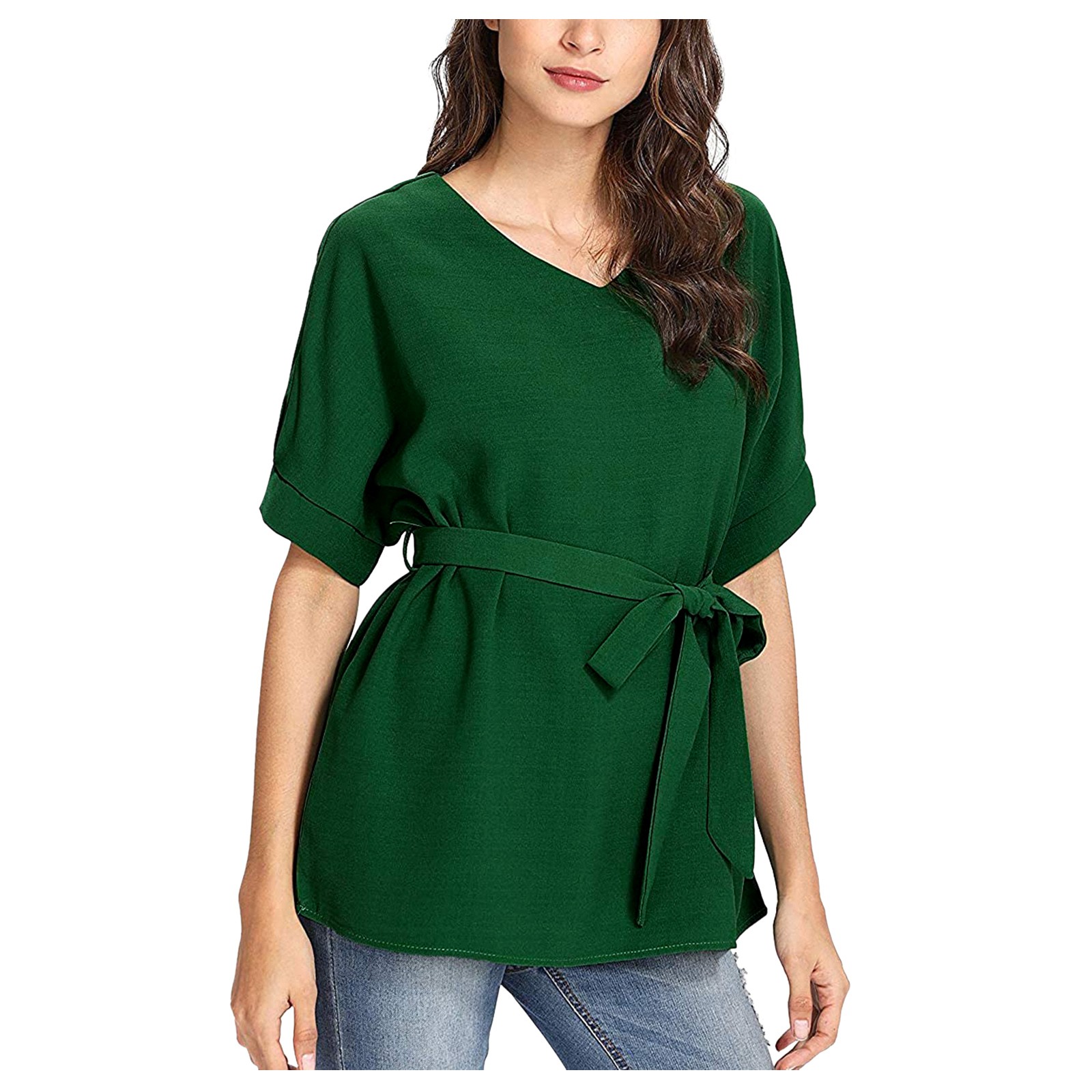 Túnica com decote em v feminina, blusa