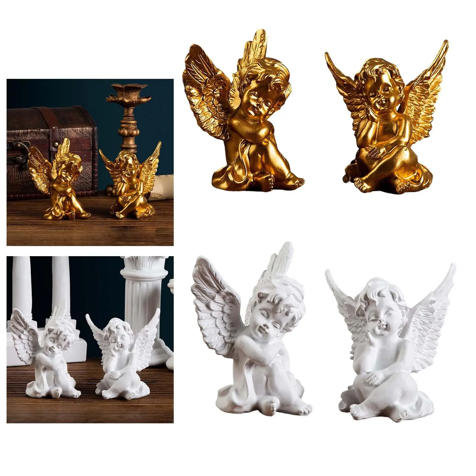 2 Pieces Cherubs Angels Statue Resin Birthday Gifts Small Nordic for Desktop