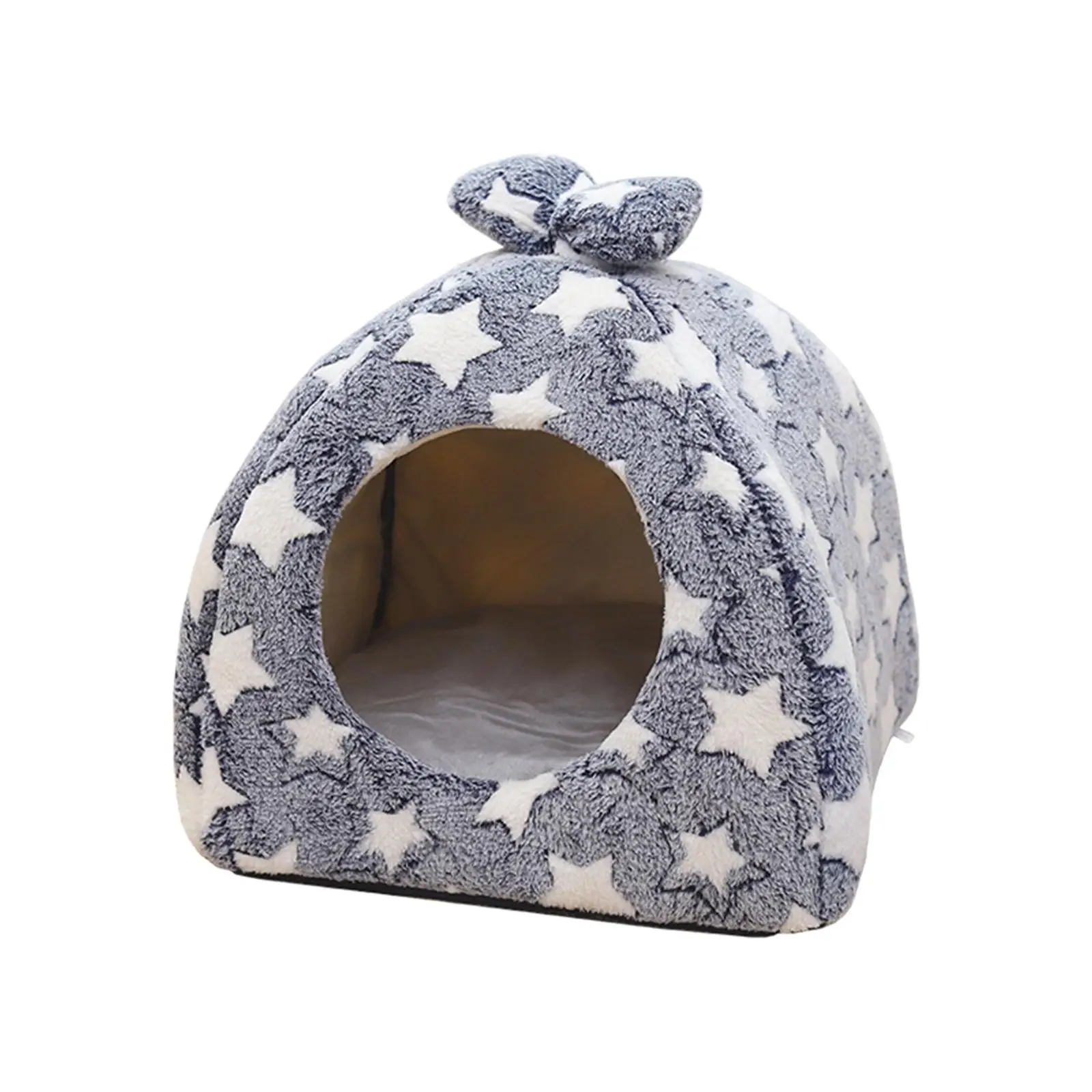 Plush Cat Bed Pet Tent Cave Inner Cushion Machine Wash Anti Slip Base Round Entrance Comfortable for Indoor Cats Easily Clean