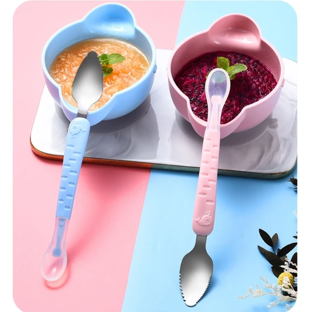 Toddmomy 1pcs Double Head Baby Spoon,Silicone Baby Fruit Scraping Mud Spoon  Feeding Spoons Training Spoon Gift Set for Infants Baby,Green