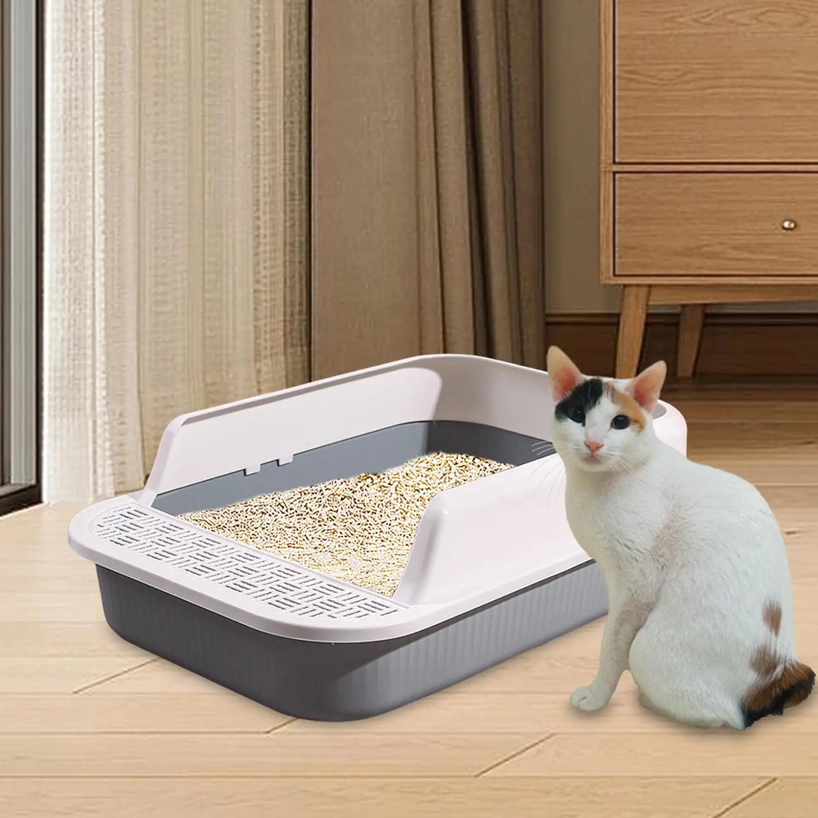 Cat Litter Box for Indoor Cats Sturdy Cat Bedpan Anti Splashing Open Top Pet Litter Tray Kitty Litter Pan Large Cat Litter Basin