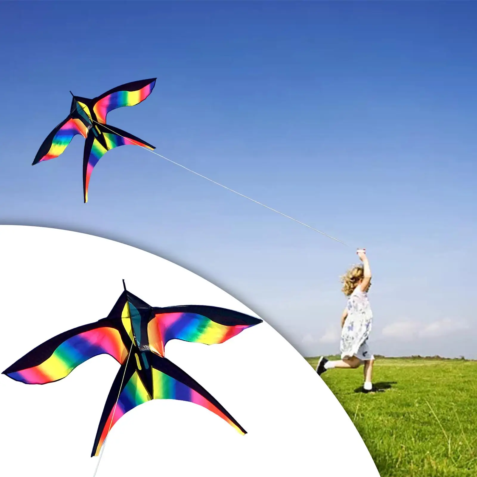 Colorful Bird Kite Swallow Kite Easy to Fly Huge Wingspan Single Line Giant for Garden Outdoor Kids Adults Activities Games