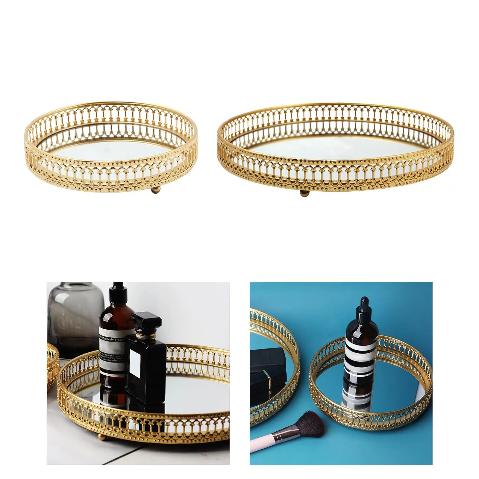 Jewelry Trinket Tray Round Dresser Tray Iron Storage Tray Decorative Tray Organizer for Cosmetic Necklace