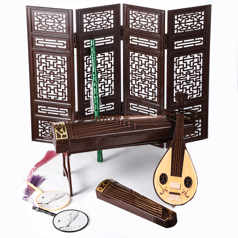 Retro Bjd Doll Accessories Chinese Style Decoration Props Screen Group Fan Flute Guzheng Musical Instrument Childrens Toy Gift