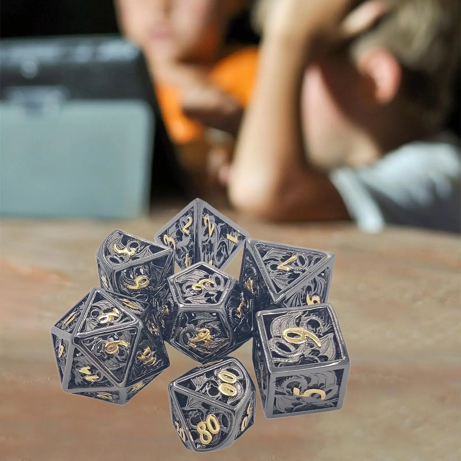 7/Set Metal Polyhedral s, Multi Sided  D20 D12 D10 D8 D6 D4 for Table Game kids children toy, Entertainment, Math Teaching,