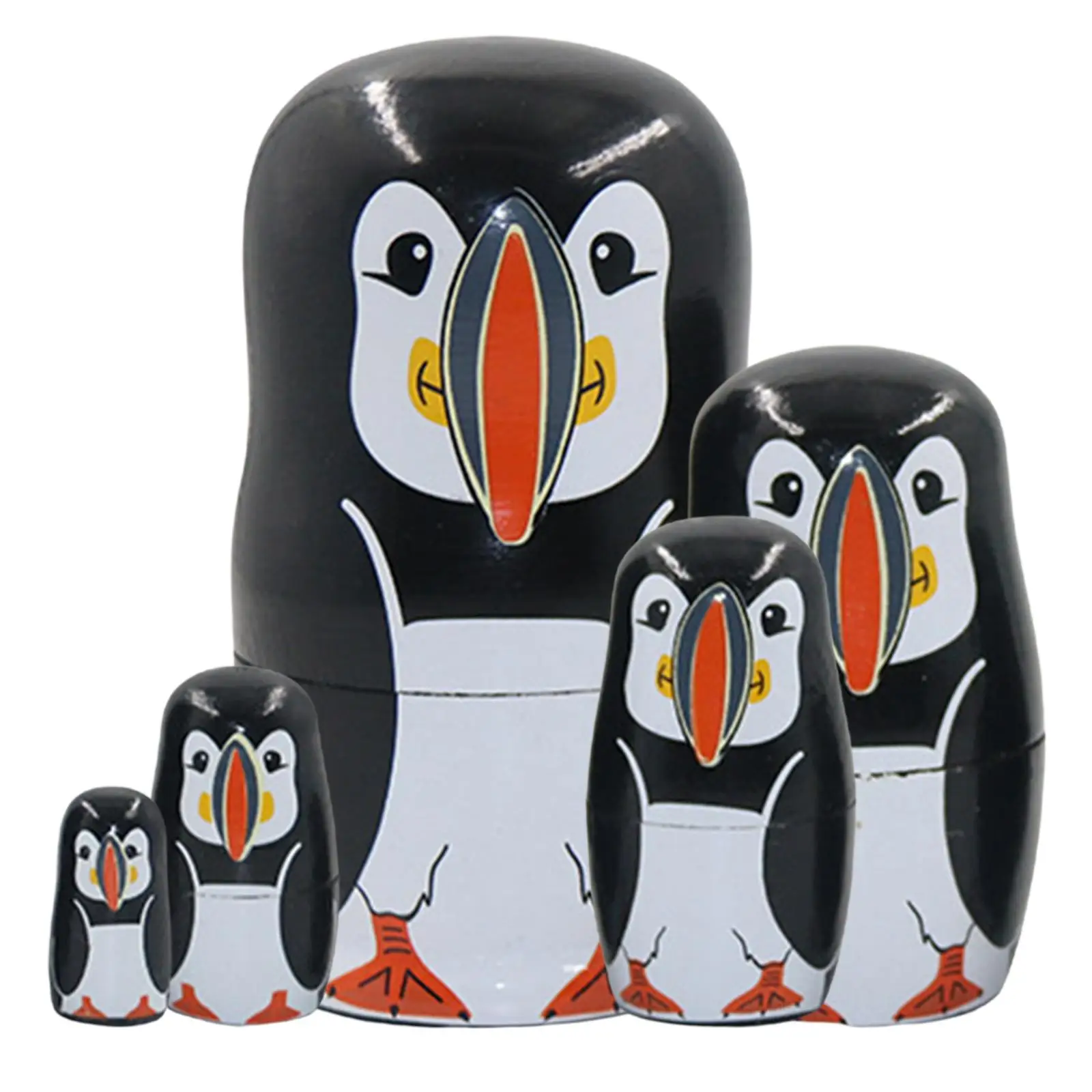 Cute Wooden Penguin Pattern Nesting Dolls Kits 5 Pieces Child Room Decoration Paintings Manually Done Colorful Popular Handmade