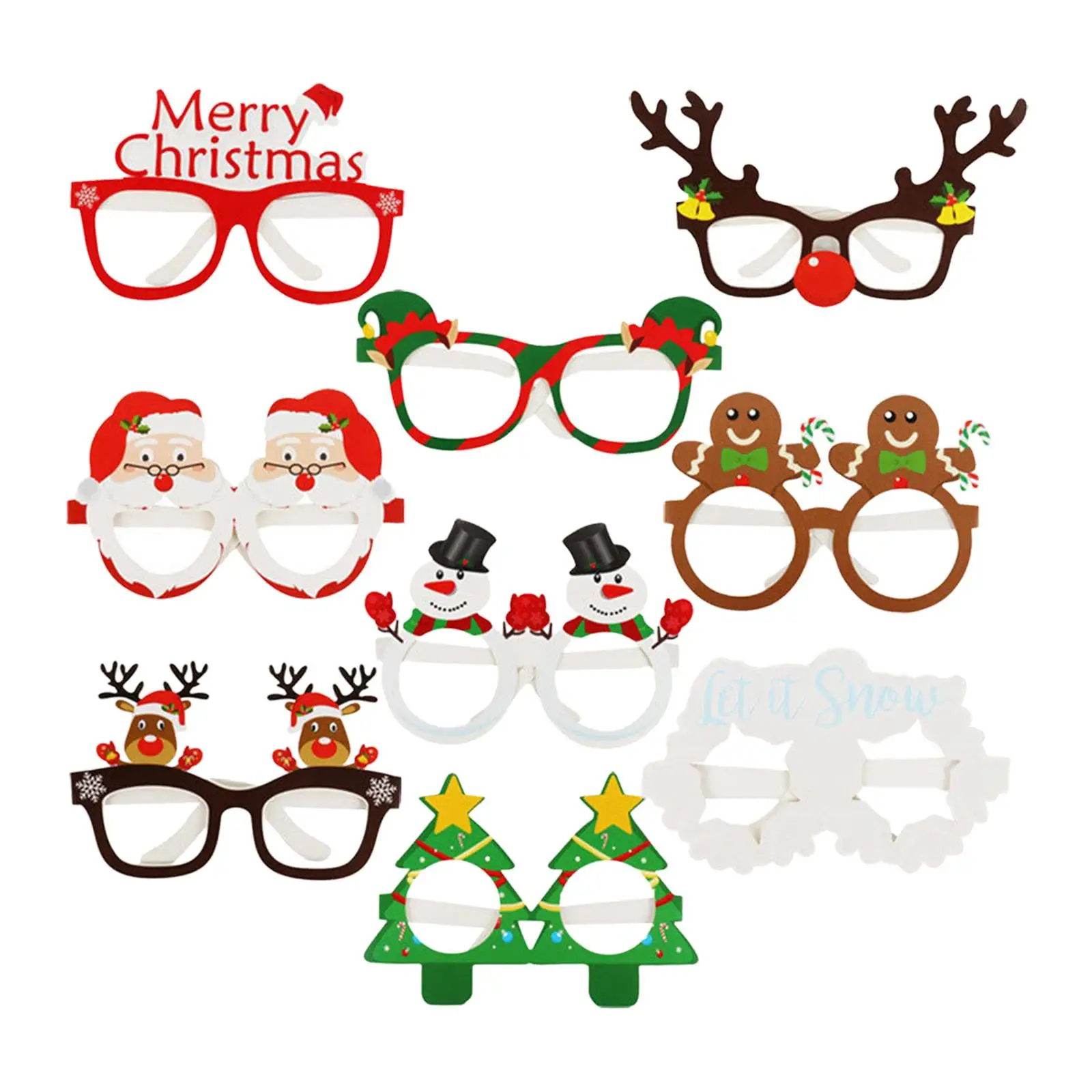 9 Pieces Xmas Glasses Frame Christmas Paper Eyeglasses Navidad Gifts Holiday Supplies for Kids Adults Merry Chrismtas Glasses