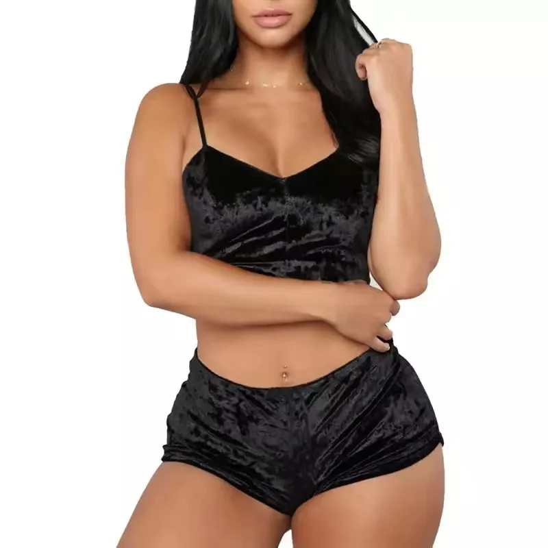 2022 Summer Sexy Sports Top Shorts 2 Two Piece Sets women Casual Solid Velvet V Neck Sportswear Female Pajamas Home Wear Suits two piece sets