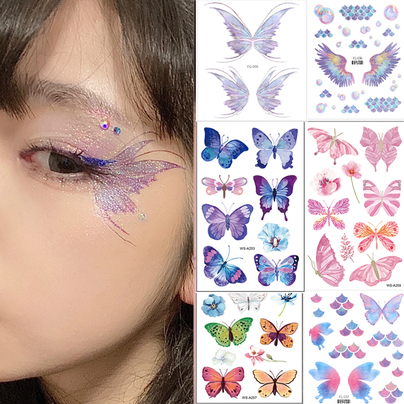 Best of Music Festival Makeup Temporary Tattoo Sticker Waterproof Women Eyes Face Hand Body Art Glitter Fairy Butterfly Fake Tattoo Reviews & Tips