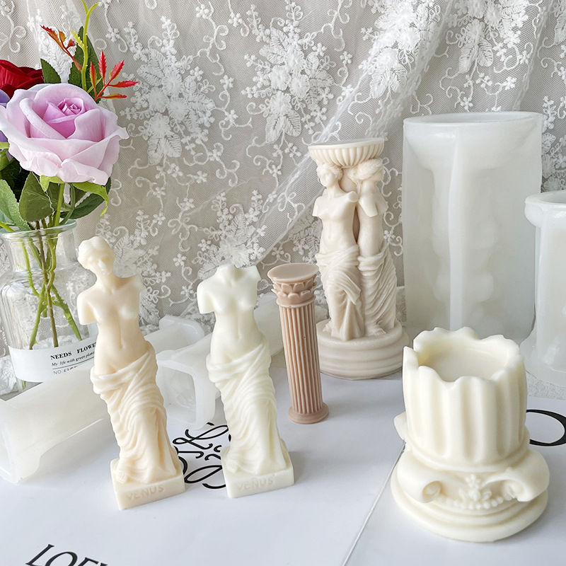 Description Picture 4 of itemRetro Roman Column Candle Mold DIY Portrait Silicone Mold Venus Goddess Human Body Plaster Mold Making Candle Vintage