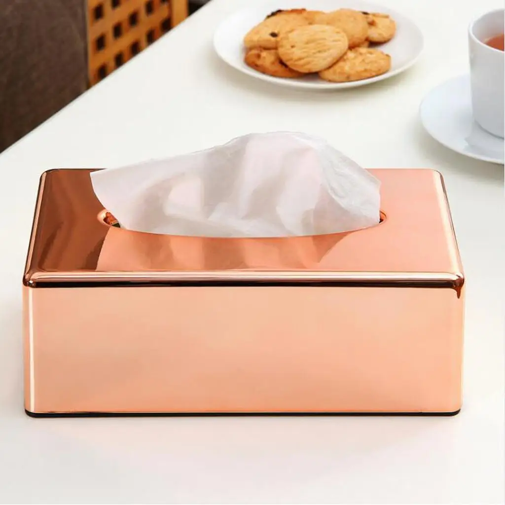 Office Car Tissue Box Napkin Holder Home Organizer Storage Case Rose Gold