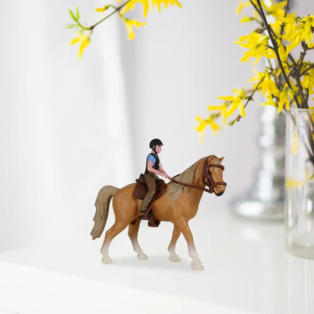 Hollow Plastic Animal Figure Horse with Male Rider Figurine Farm Animal Collection Model Toys