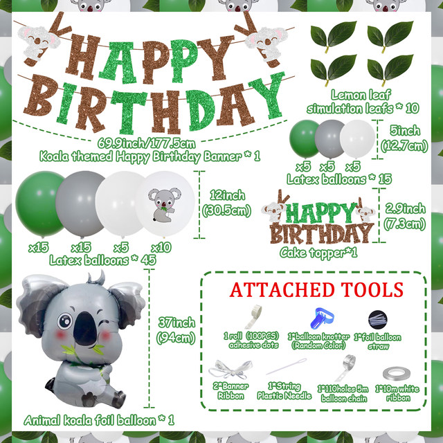 Decorazione per feste di compleanno a tema Koala per bambini Kit arco  ghirlanda Koala Banner di buon compleanno foglie simulate per forniture per  feste - AliExpress