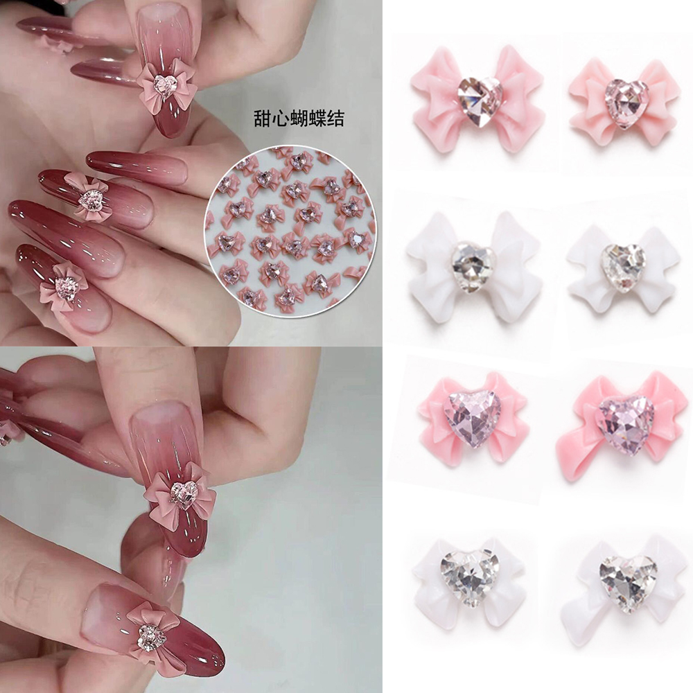 Best of 10pcs Pink Ribbon Resin Bow Nail Charms DIY Korean 3D Rhinestone Heart Bowknot Design Jewelry For Nail Art Decoration Reviews & Tips