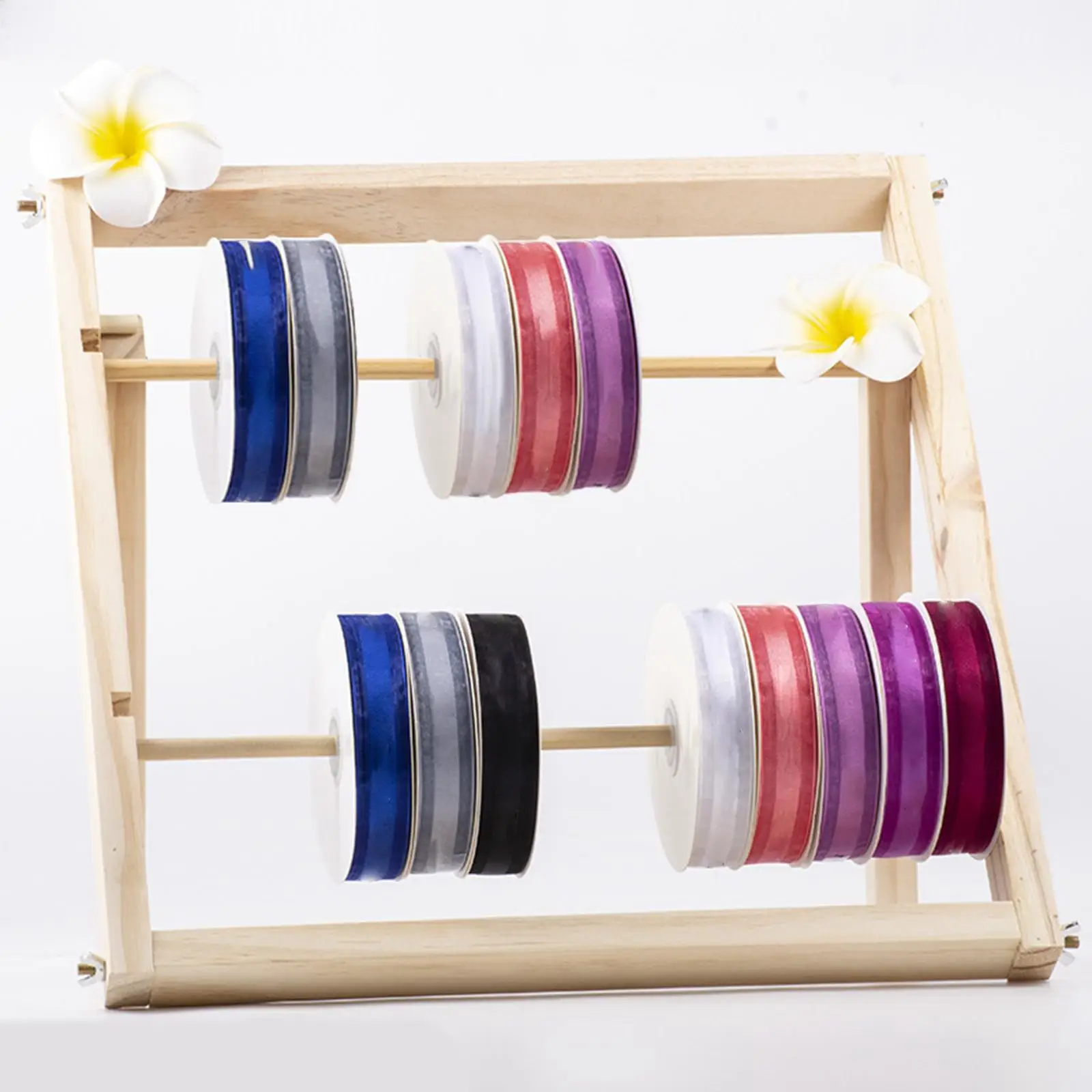 Wooden Ribbon Rack 2 Tier Stable Storage Space Saving for Spool Tabletop Embroidery