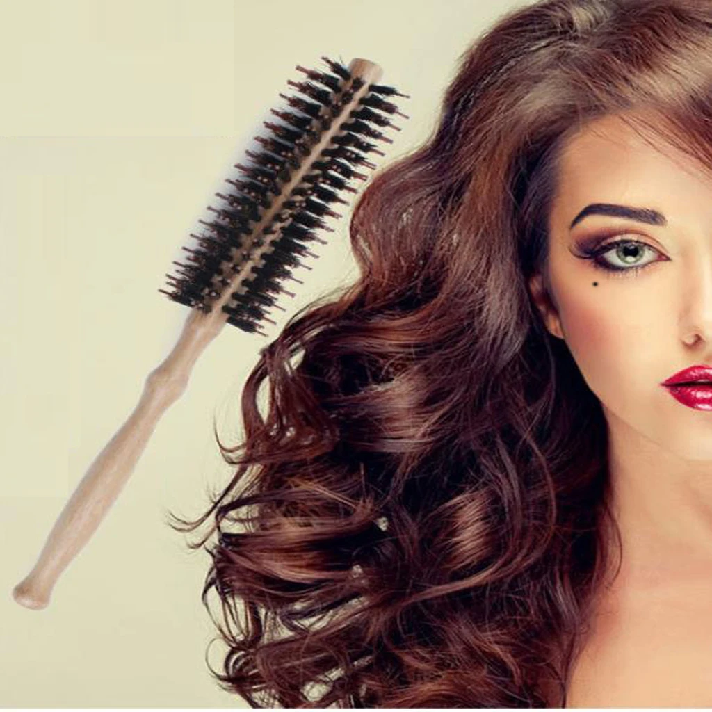 Wood Handle Round Hair Brush Hairdressing    Comb Hairbrush Brown
