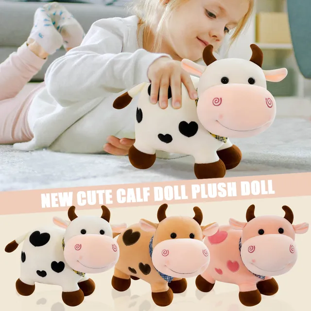 Juguete de peluche de vaca rosa, animal de peluche de 10 pulgadas, abrazo y  abrazo con tela suave y relleno – Lindo regalo de vaca para niños y niñas