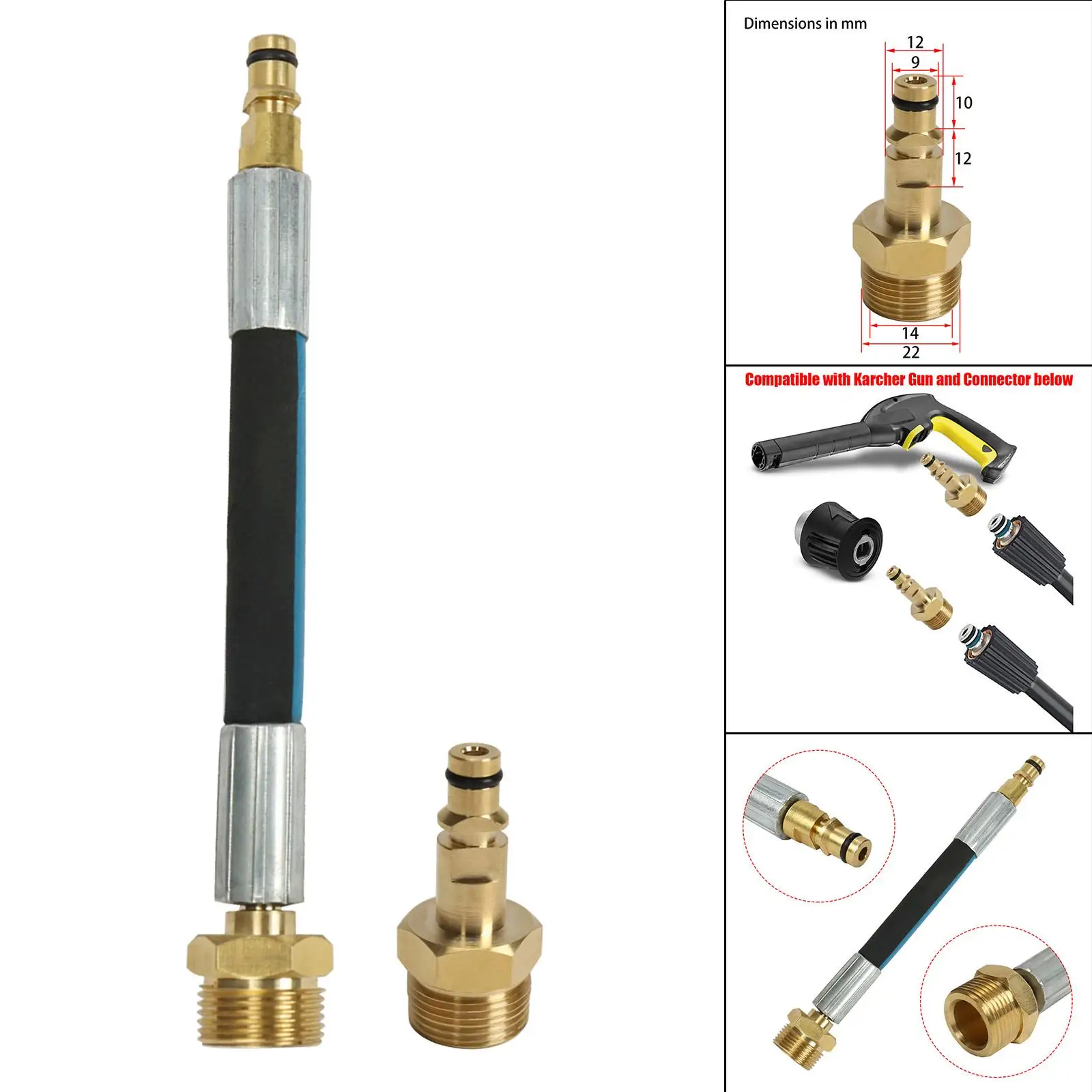 1Pcs M22 Male M Adapter Pressure Washer Brass KARCHERS Hose Lance Fitting Connector