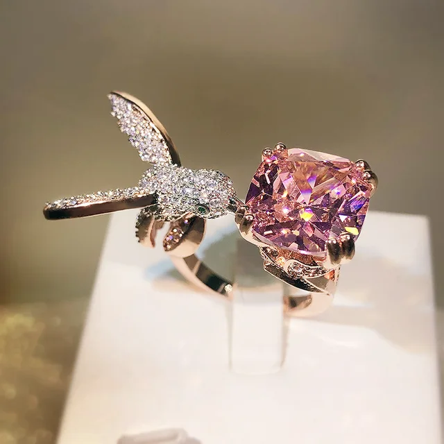 Anillo de plata 925 con diseño de colibrí para mujer, sortija ajustable con  diamantes de 10