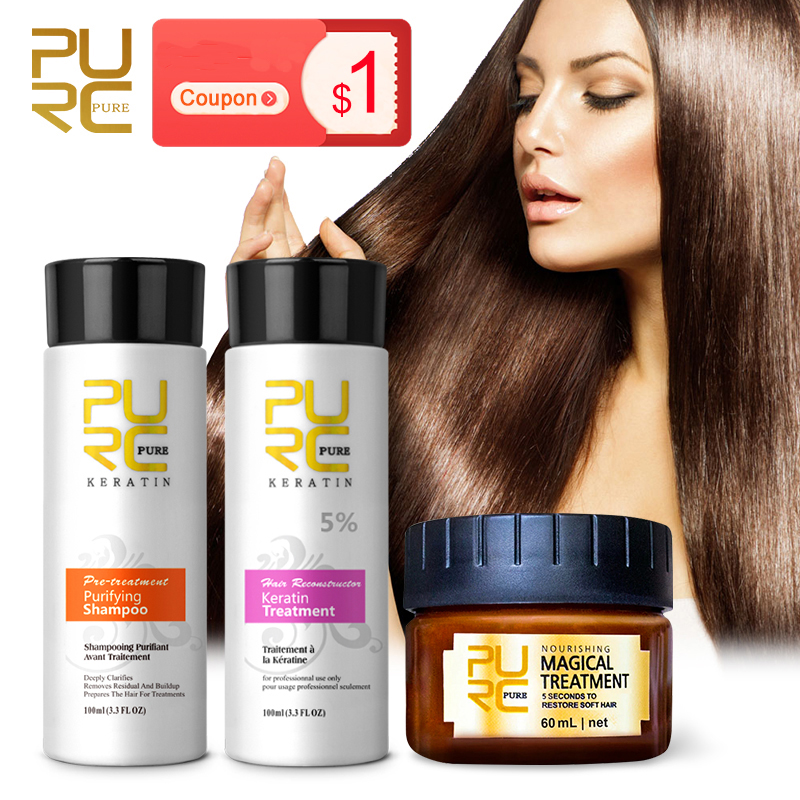 Best of PURC Brazilian Keratin Treatment Cream Straightening Smoothing Hair Mask Sets Repair Damaged Frizz Dry Hair Care For Women 3pcs Reviews & Tips