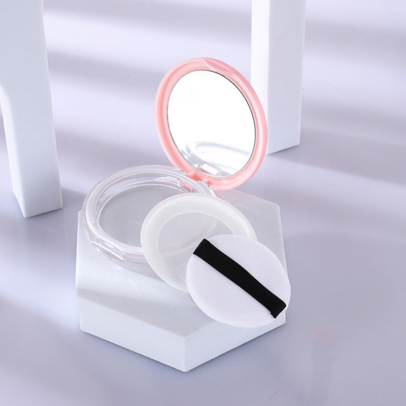 Description Picture 3 of itemPortable Ultra-thin Plastic Powder Box Loose Pot Travel Makeup Jar Sifter Container with Powder Puff Mirror