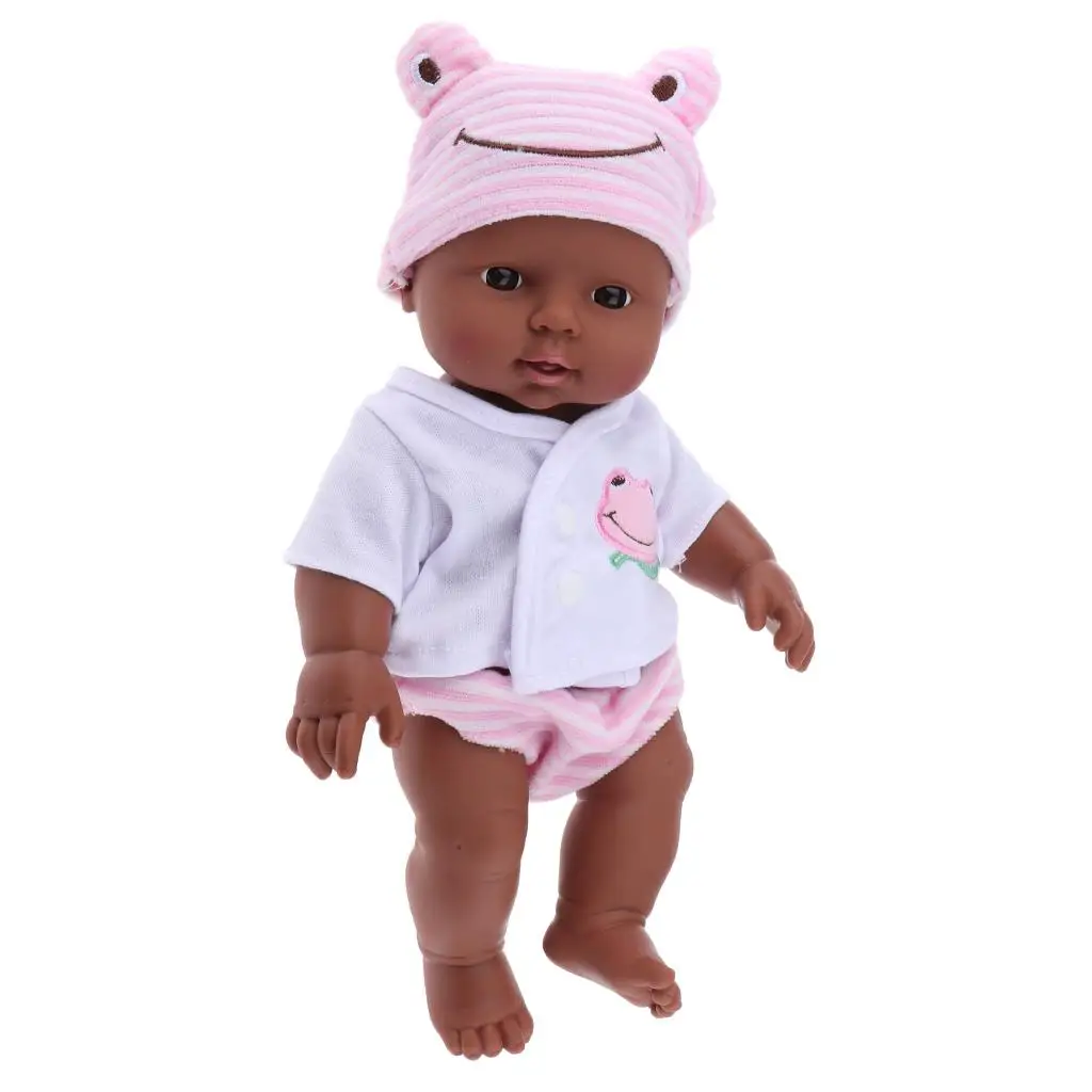 30cm Real Life Newborn Doll Vinyl African Newborn Infant In Clothes Pink