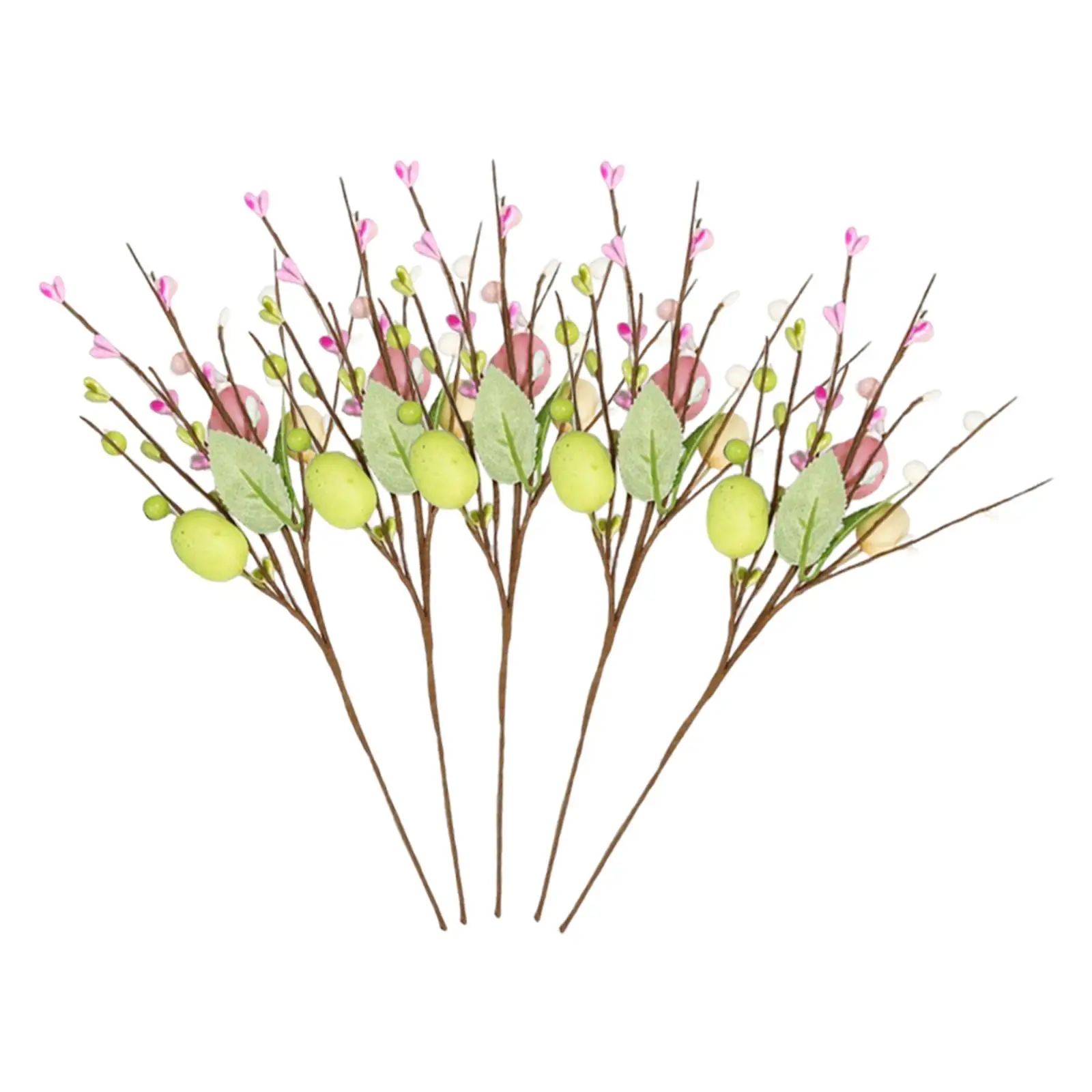 5Pcs Artificial Easter Stems Floral Arrangement Art Decor with Pastel Easter Eggs Easter Spray for Office Living Room Garland