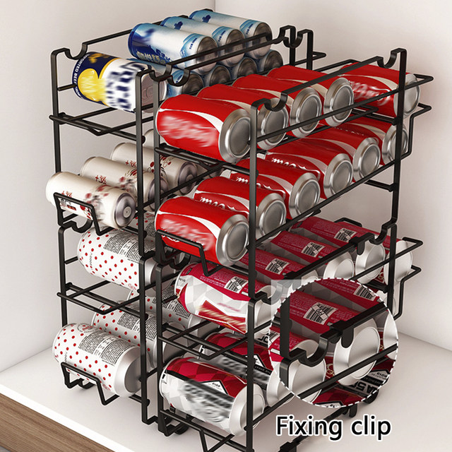 2 Pack - Simple Trending Stackable Beverage Soda Can Dispenser Organizer  Rack for Pantry or Refrigerator, Black