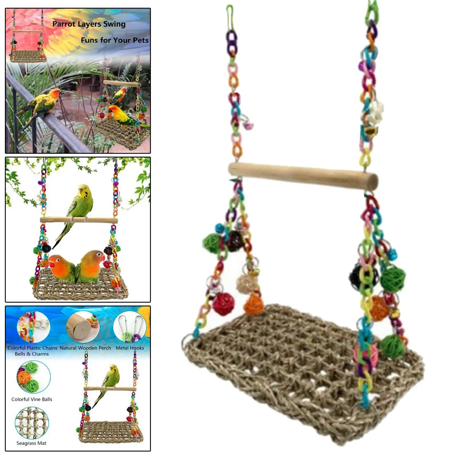 Bird Perch Stand Parakeet stand Parrot Swing Gnawing Play Supplies Climbing Hammock with Perch Parrot Swing Toy for Cockatiel