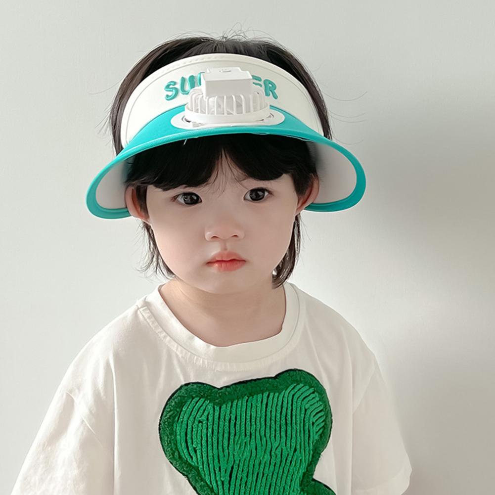 Sommer Kinder Sonne mit Mini Lüfter Leere Top Breite Krempe Visier Wandern Reise Sonnenschutz Mädchen Jungen Outdoor Hut_voghion.com