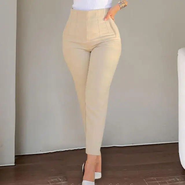 ulafbwur Women Trousers Women High Waist Pleated Suit Pants Pockets  Ninth-Length Solid Color Straight Leg Business Trousers Workwear Suit Pants  Work Pants at  Women's Clothing store