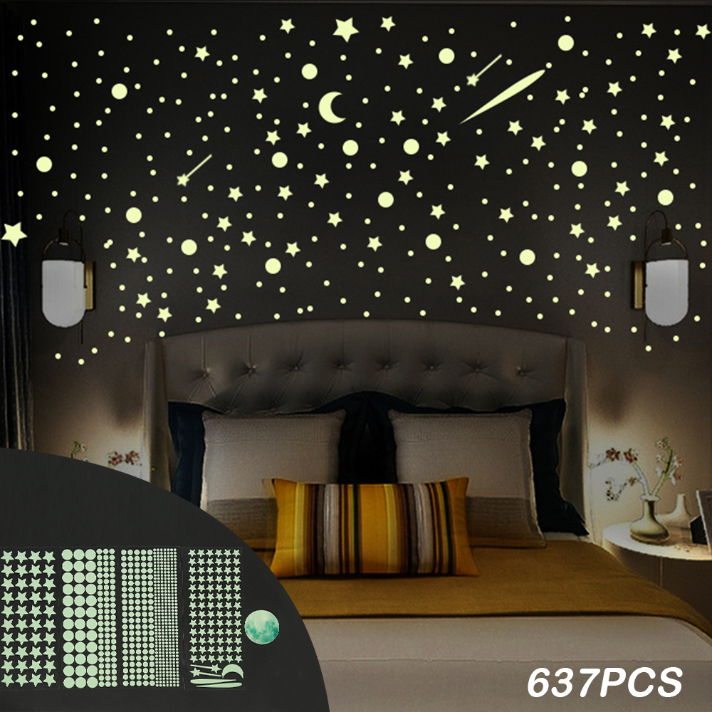 Description Picture 4 of item637Pcs Glow In The Dark Star Stickers Luminous Moon Wall Decals Ceiling Sticker Glowing Wall Decorations for Kids Bedroom