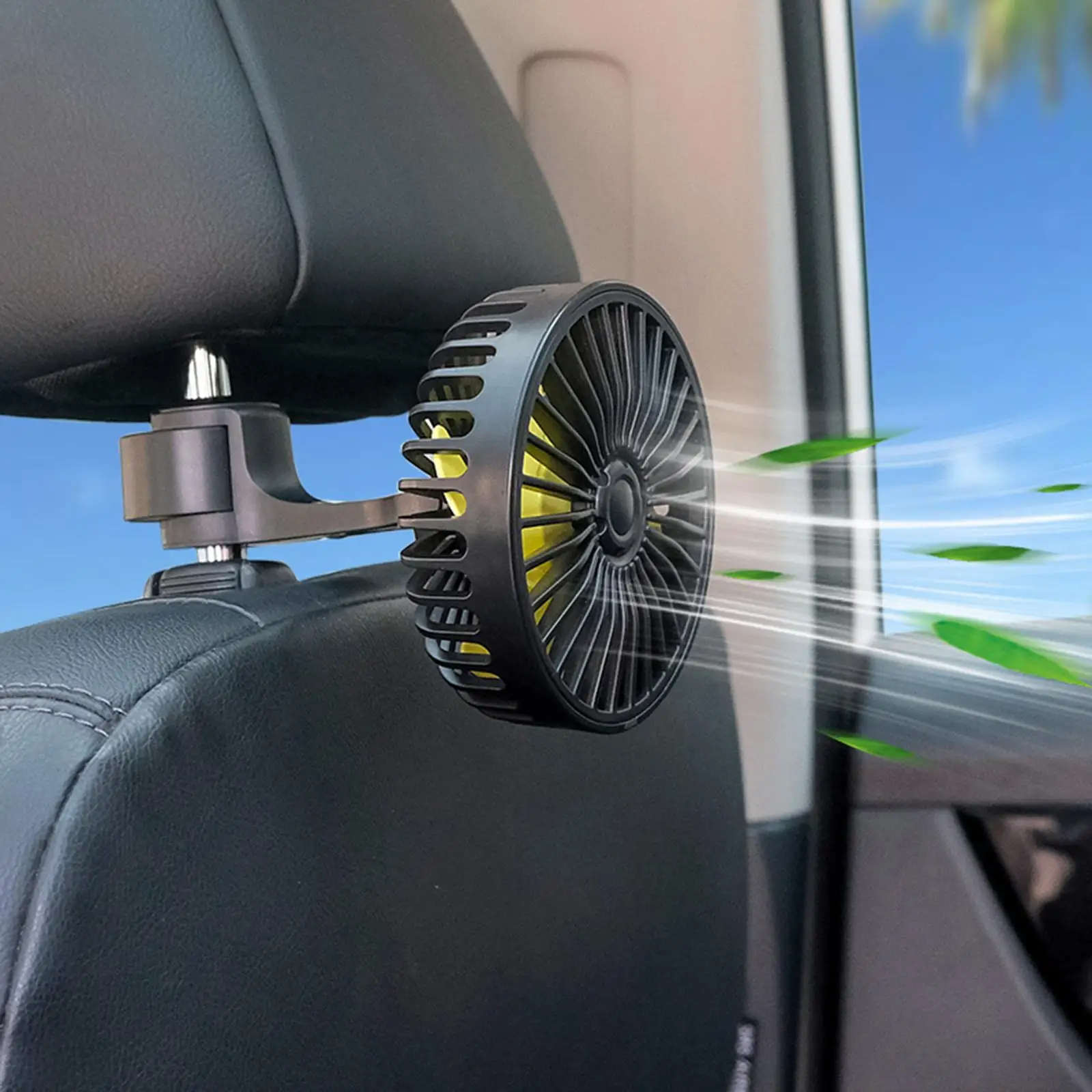 Car Rear Seat Fan Electric Adjustable Head for Travel