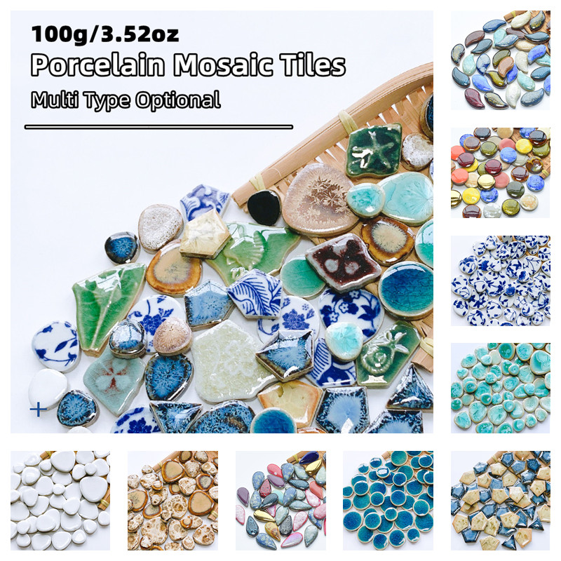 Description Picture 2 of item100g/3.5oz Porcelain Mosaic Tiles 5mm/0.2in Thickness Polygon/Ovoid/Round/Square Ceramic Tile DIY Mosaic Craft Making Tile