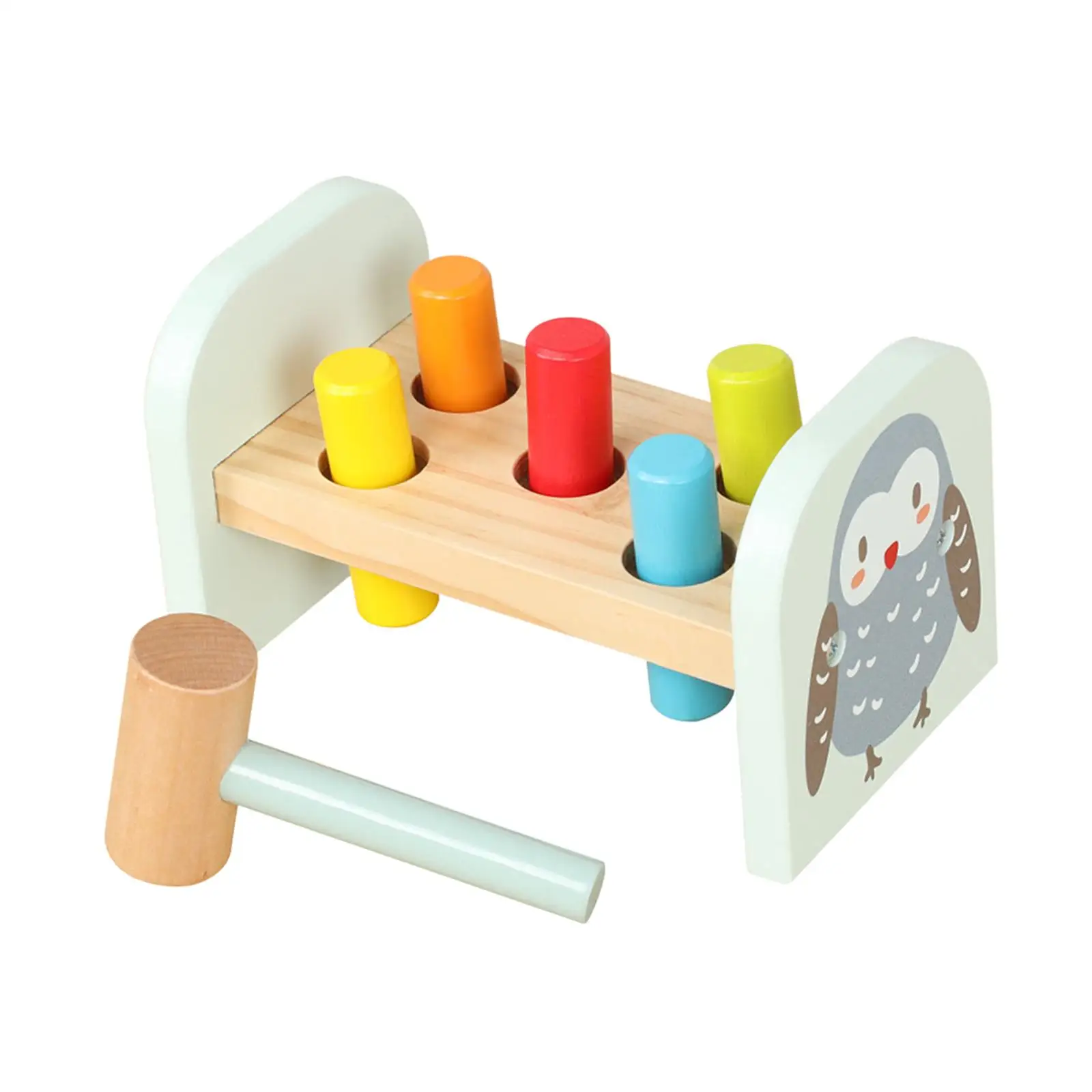 Pounding Bench Wood color Cognitive with Mallet Wooden Pounding Toy for Boys