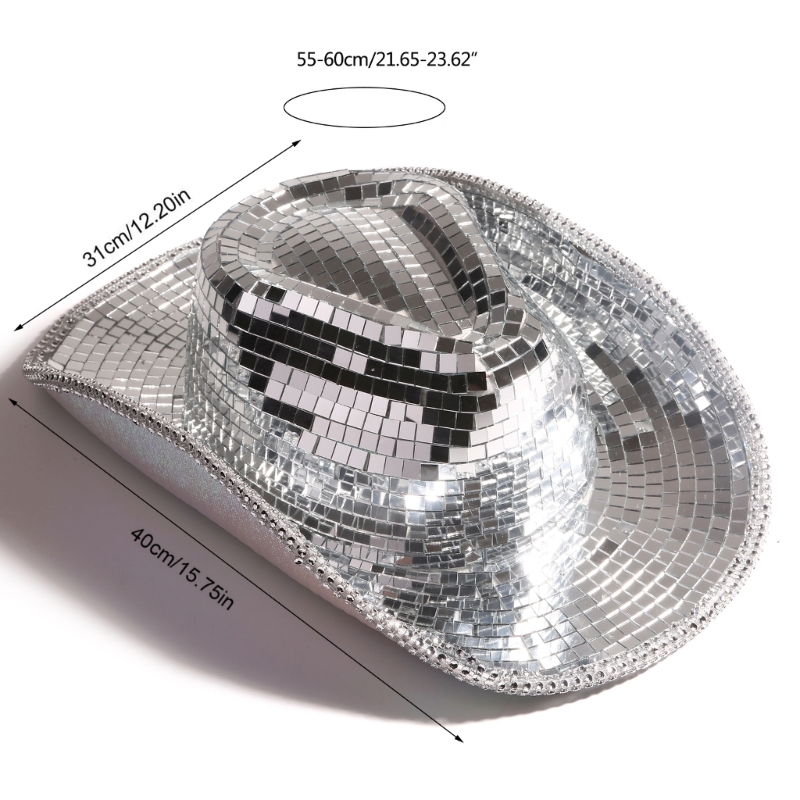 Reflektierender Cowboyhut mit verspiegelter Glitzer-Disco-Kugel, glänzend für Junggesellenabschied – Detail 6