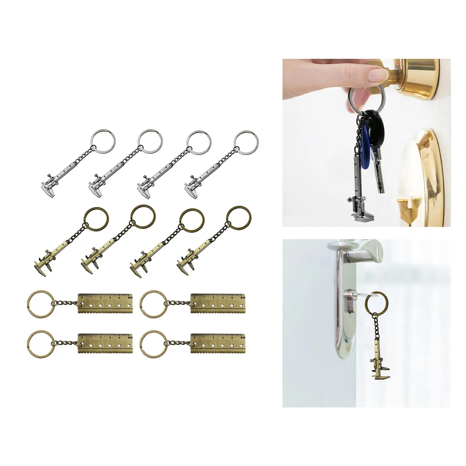 12x Zinc Alloy Keychains Vernier Caliper Ruler Pendant Precision Miniature Pocket Tool Metal Fashion Keychain for Clothing Kids