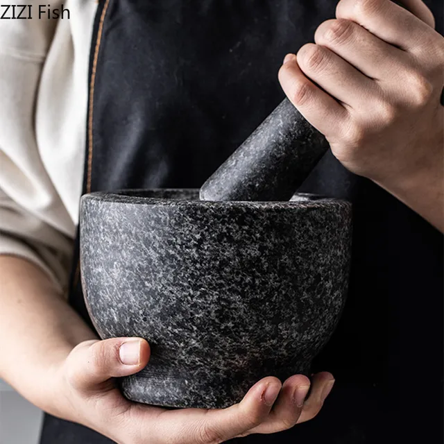 Granite Mortar And Pestle Set Guacamole Bowl 8 Inch Natural Stone Grinder  for Spices Seasonings Pastes Pestos and Guacamole - AliExpress