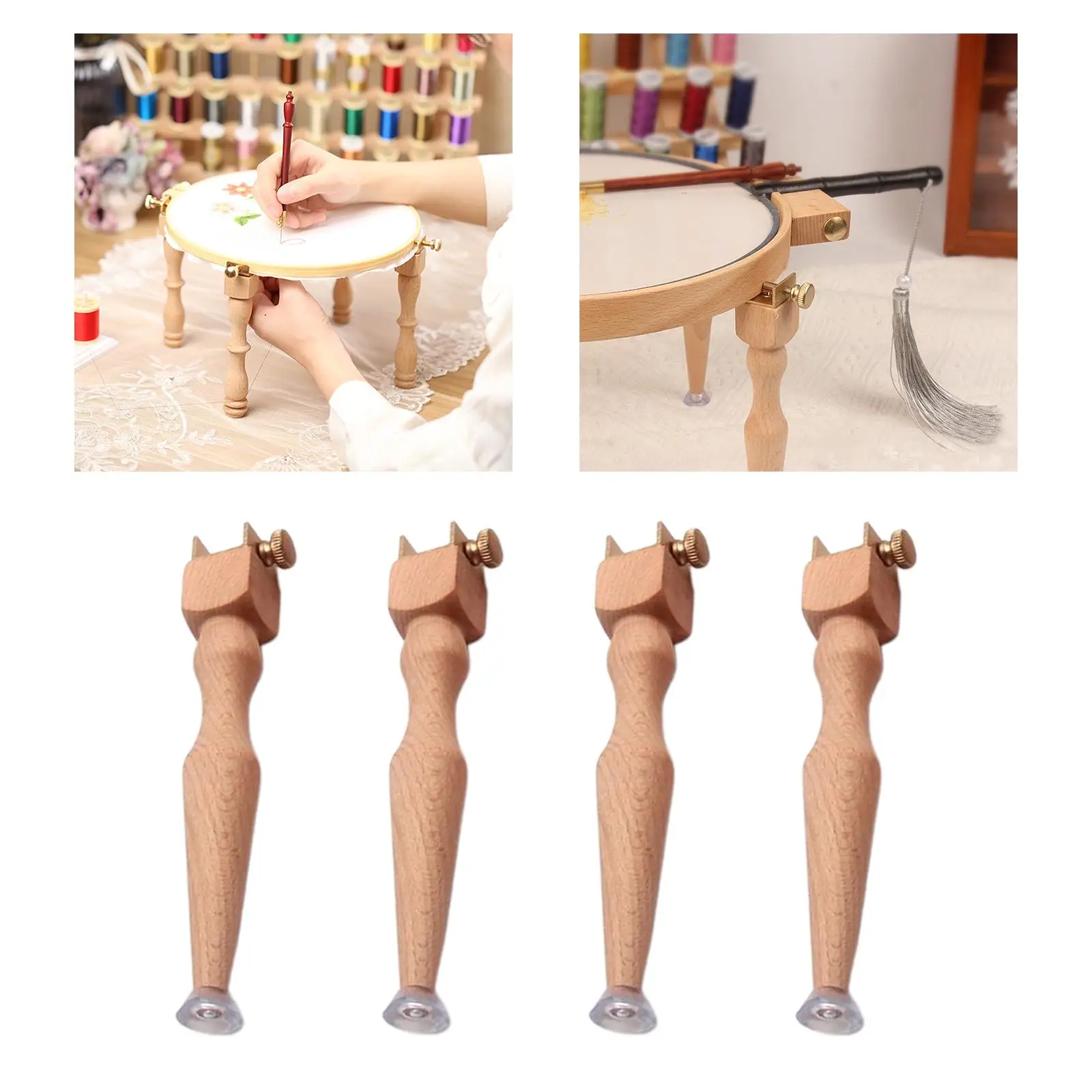 Adjustable Wooden Embroidery Hoop Stand Legs Set - 4Pcs - Embroidery Hoop Legs Supplies for Sewing
