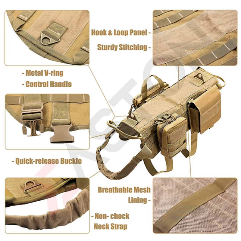 Military Tactical Dog Chest Harness Nylon Training Adjustable Army Pet Dog Cloth Water-resistant Harness Vest for Large Dogs