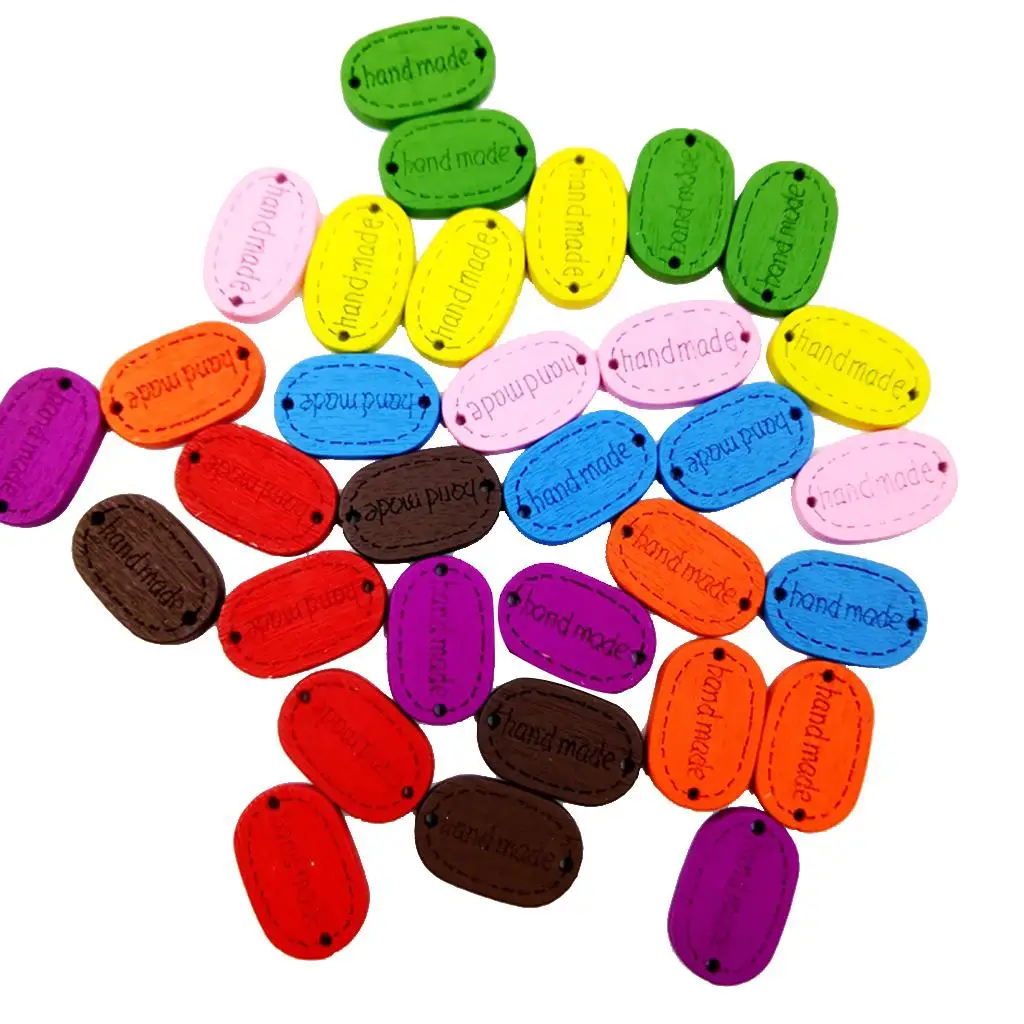 200 Pieces Color Handmade Label Shaped Wooden Buttons Tags 2 Holes Oval Shape Garment Accessories for Sewing Craft Clothes Tools