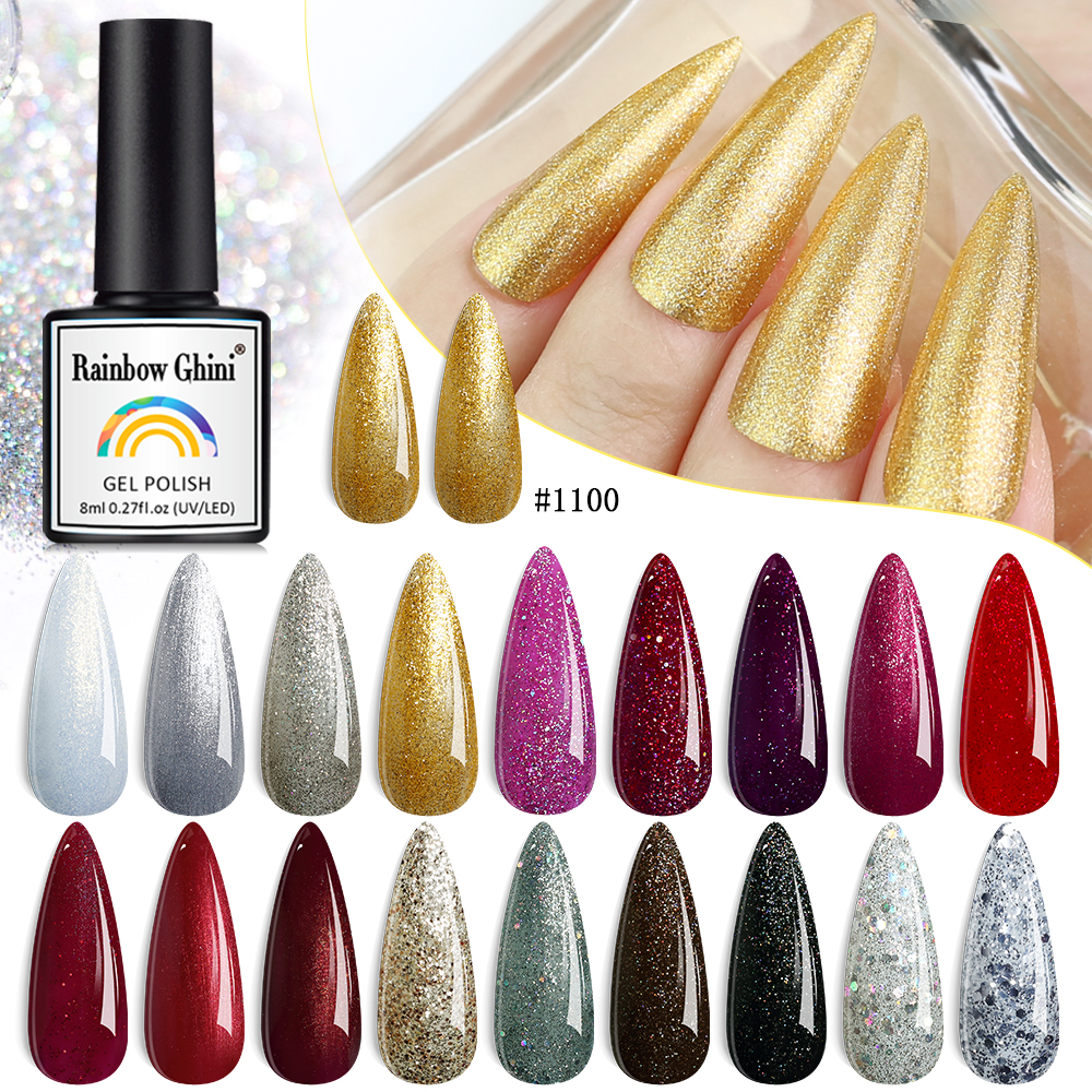 Best of Rainbow Ghini Ultra Shiny Glitter Gel Nail Polish Semi-permanent Gellack UV Varnish Gold Silver Metal Gel Nail Art Wholesale Top Reviews & Tips