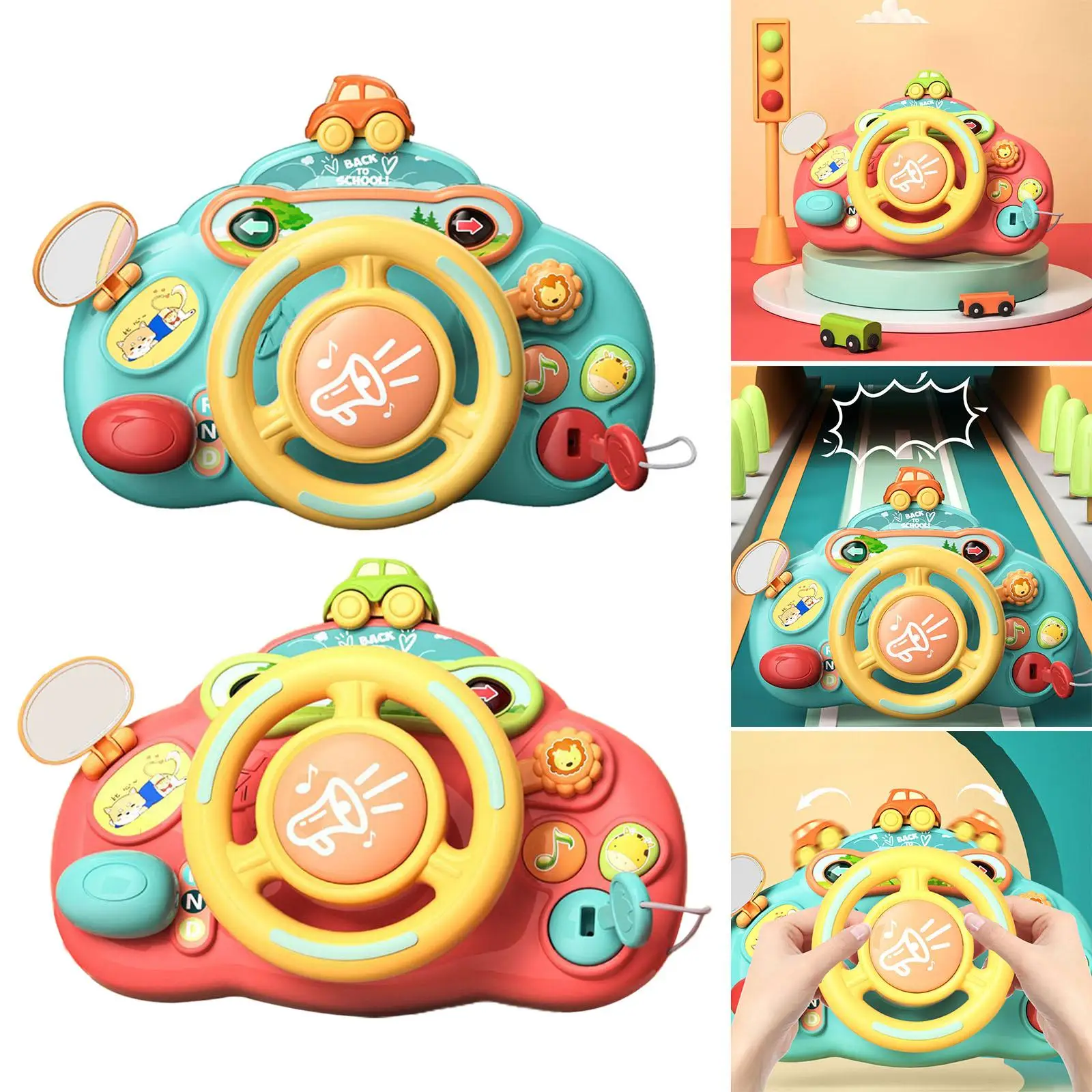 Simulated Driving Steering Wheel Stroller Steering Wheel with Music Games Sound