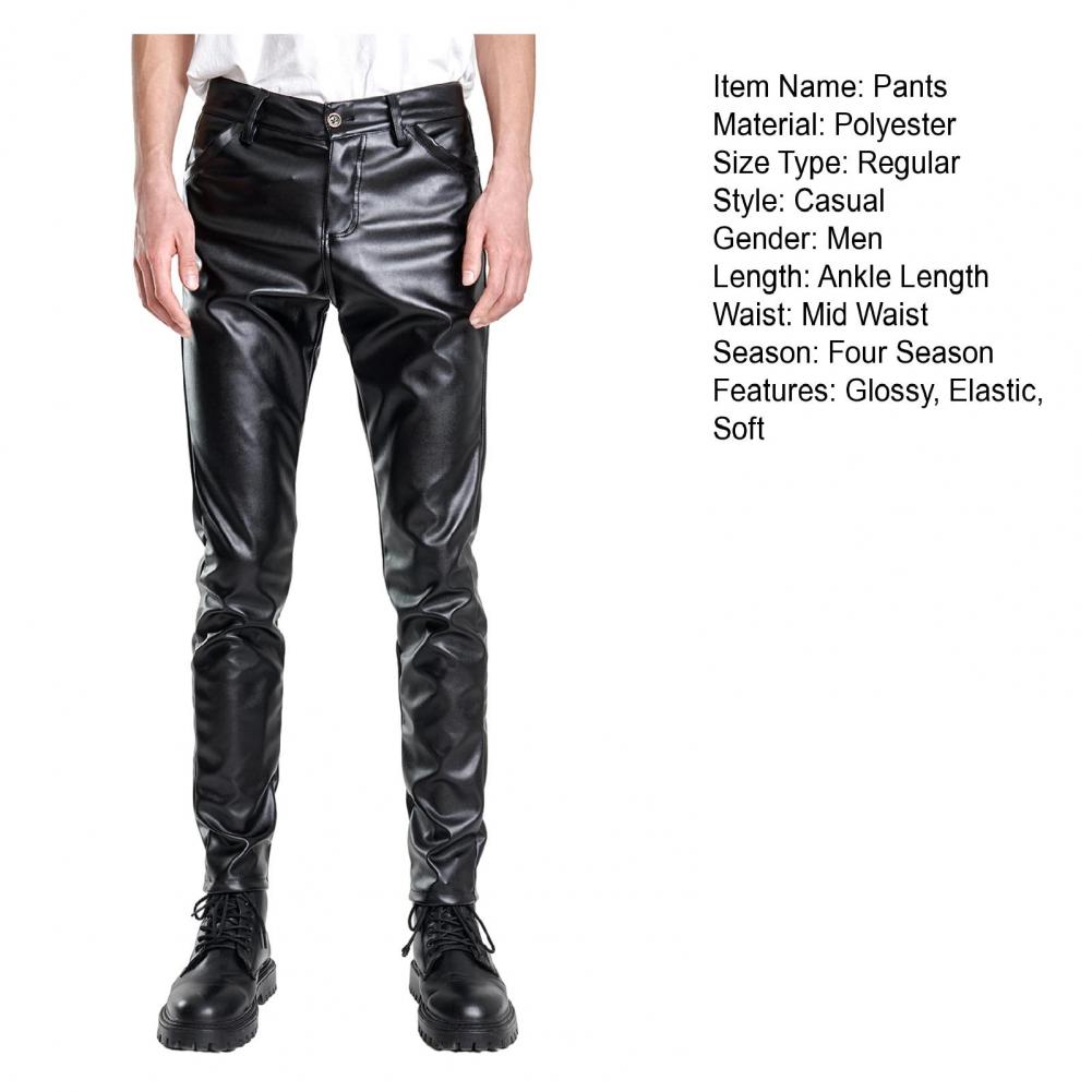 Description Picture 3 of itemMen Casual Trousers Men Faux Leather Pants Stylish Men's Faux Leather Pants Slim Fit Breathable Hip Hop Inspired Streetwear