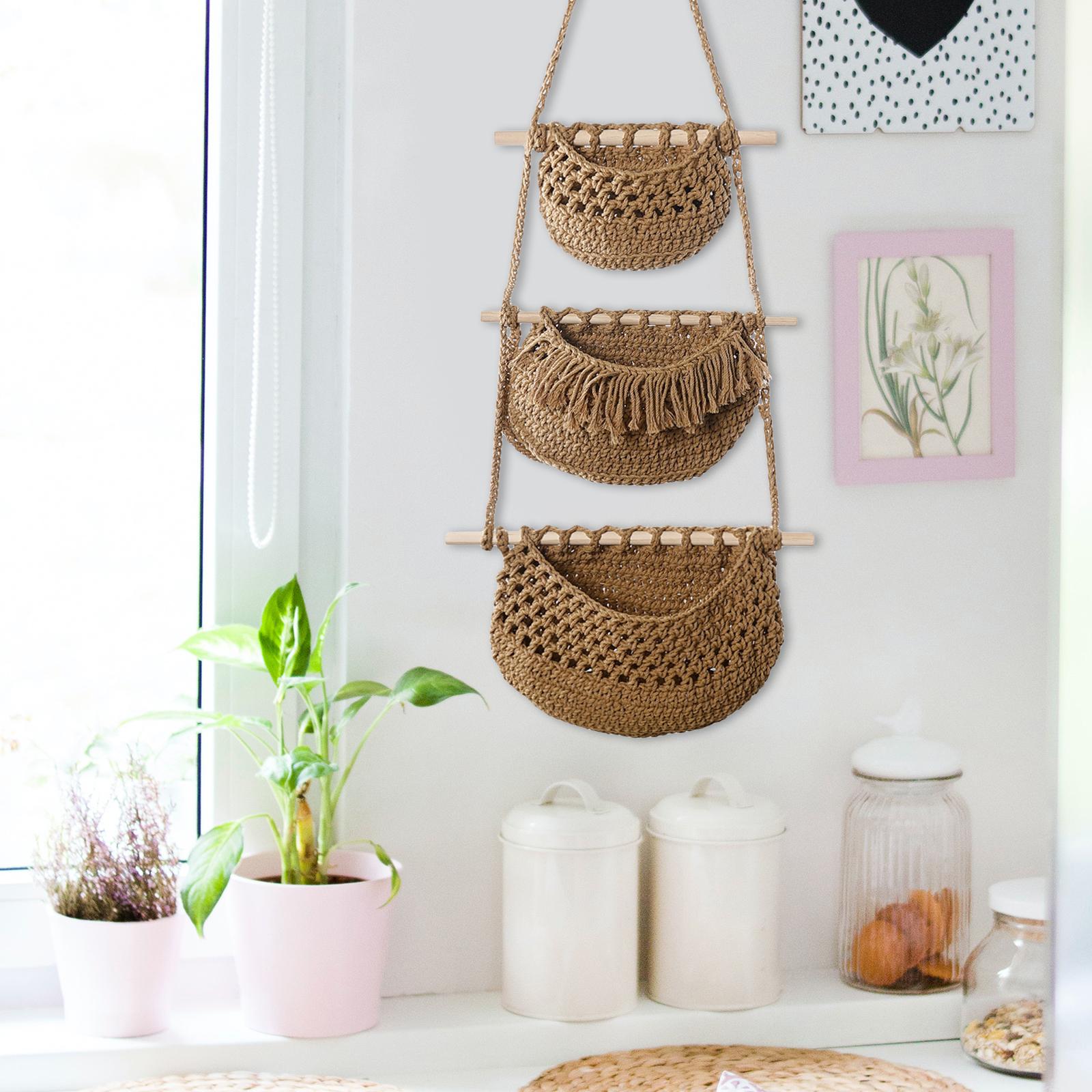 Description Picture 4 of itemHanging Fruit Baskets Multipurpose Boho Decor Handwoven Indoor Planter Holder for Organizing Onion Vegetables Potato Kitchen