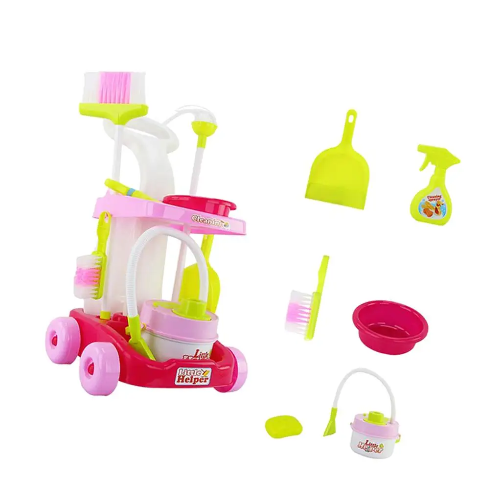 Kids Cleaning Set and Tools, Housekeeping Toys with Cleaning Cart, Bucket, Broom, Mop, Detergent, Cleaning Bag and Accessories