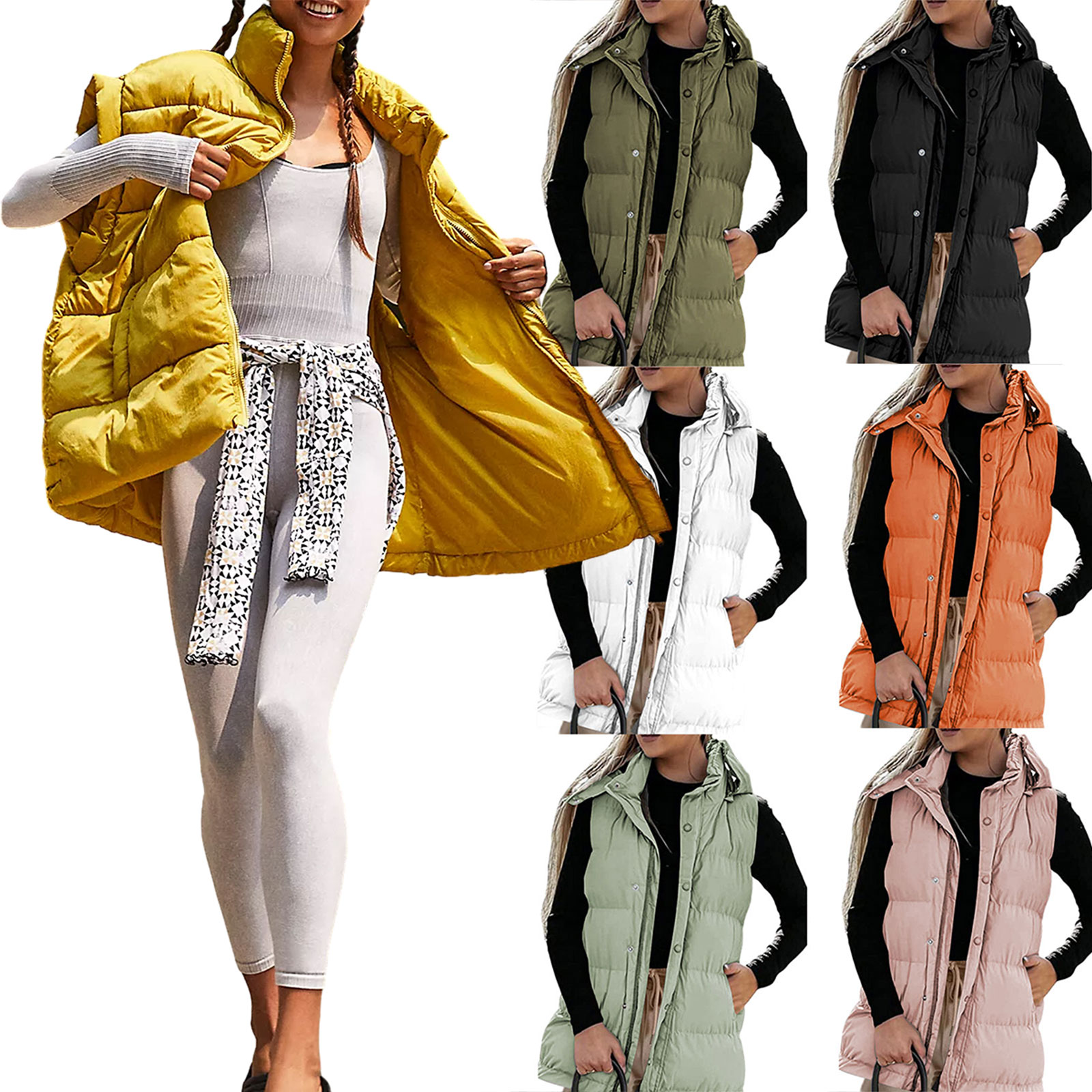 Colete puffer extragrande feminino, extragrande, ajuste relaxado,